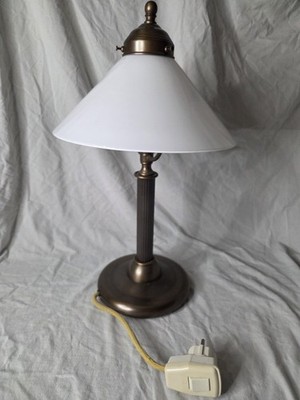 Vintage brass table lamp  with a white opaline glass shade