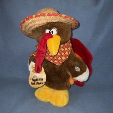 NWT Dan Dee Animated Plush Turkey Hop & Bop Turkey in the Straw Thanksgiving