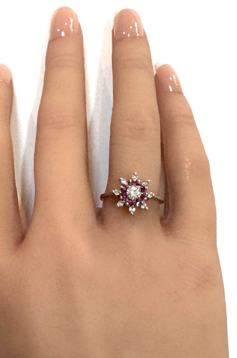 Natural Diamond & Ruby Solid 14k White Gold Doubl… - image 6