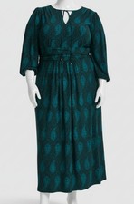 Tommy Hilfiger Women's Green Printed Tie Neck Maxi Dress Plus Size 22W
