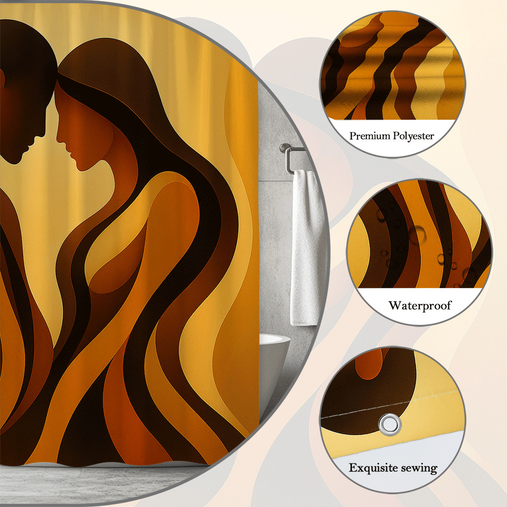 как выглядит Artistic Couple Shower Curtain - Modern Design in Warm Tones фото