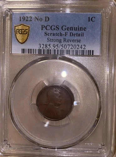 1922 Strong Reverse No D Lincoln Cent; PCGS Fine Details (Scratched)