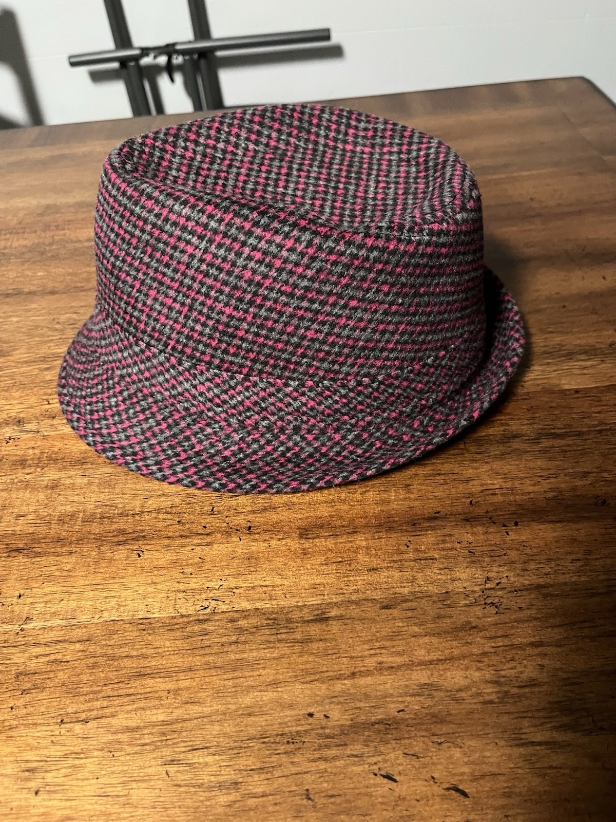Gray Pink Houndstooth Pattern Fedora Hat Men's On… - image 3