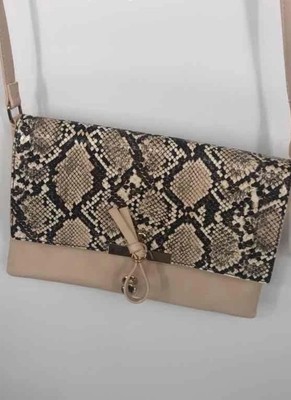 Francesca's Womens Beige Brown Animal Print Inner Pockets Crossbody Bag