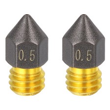 2 Pcs 0.5mm MK8 Brass PTFE Nozzles, M6 Thread 3D Printer Nozzle Accessories