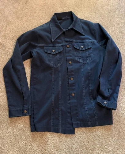 VTG Sears Men's Navy Trucker Jacket- Twill/denim, Snap, Point Collar,  M or L - product listing photo