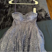 Camille la vie periwinkle beaded strapless prom dress with open back