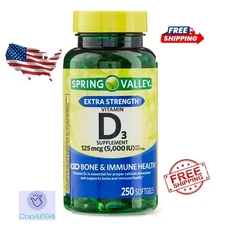 Spring Valley Vitamin D3 Supplement Softgels - 5000iu (250 Count)