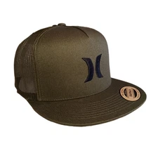 Hurley Mens Hat Cap Adjustable Snapback Green Solid Flat Bill Trucker Skateboard