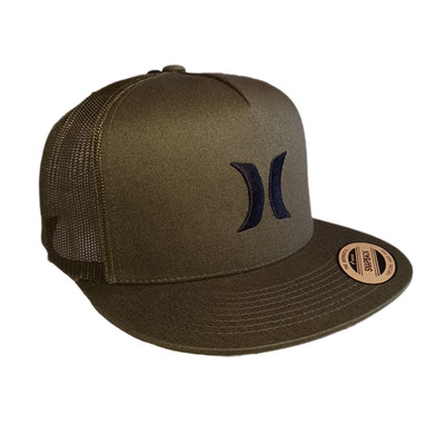 Hurley Mens Hat Cap Adjustable Snapback Green Solid Flat Bill Trucker Skateboard