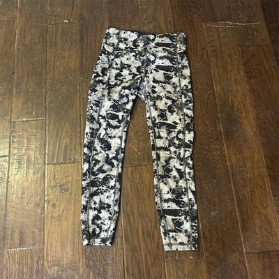 lululemon athletica Womens Ankle Leggings Black Beige Tie-Dye Logo Size 6