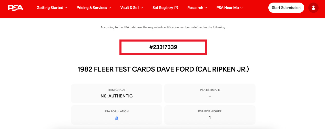 1982 Fleer Test Cards CAL RIPKEN JR/DAN FORD Blank Back PSA AUTHENTIC (pop:5) view 2