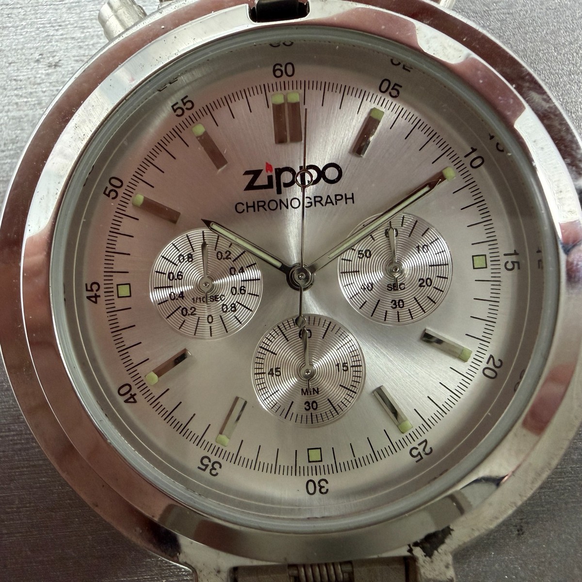 Zippo Pocket Watch Men 49mm Silver Dial Steel Chronograph Round 