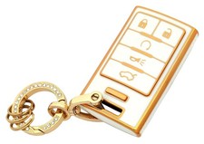 chyoekey Key Fob Cover for Cadillac with Keychain Car Case White