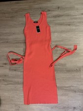 Lauren Ralph Lauren Orange Sleeveless Sheath Ribbed Viscose Dress, L