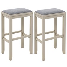Set of 2 Upholstered Bar Stools Wooden Bar Height Dining Chairs White