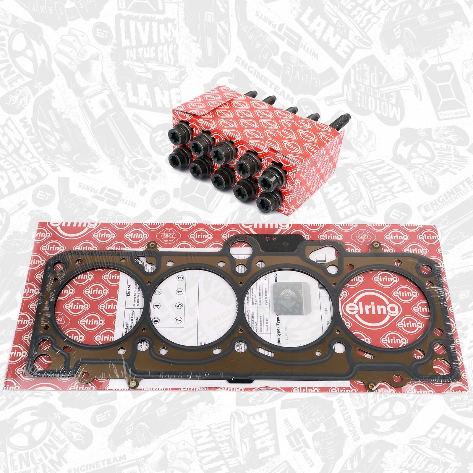 124.474 ELRING Cylinder Head Gasket + Bolts VW AUDI SKODA SEAT 1.6
