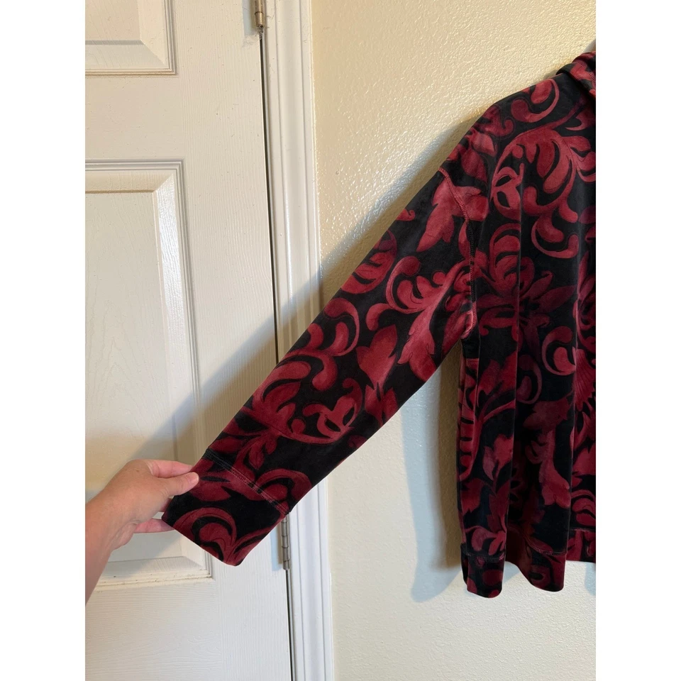 Chicos Top Women 3 XL Red Black Velvet Burnout Floral Cowl Neck Cozy Holiday - Image 4 of 4