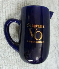 Vintage Cobalt Blue Pottery Gold Seagram's VO Imported Canadian Whiskey Pitcher