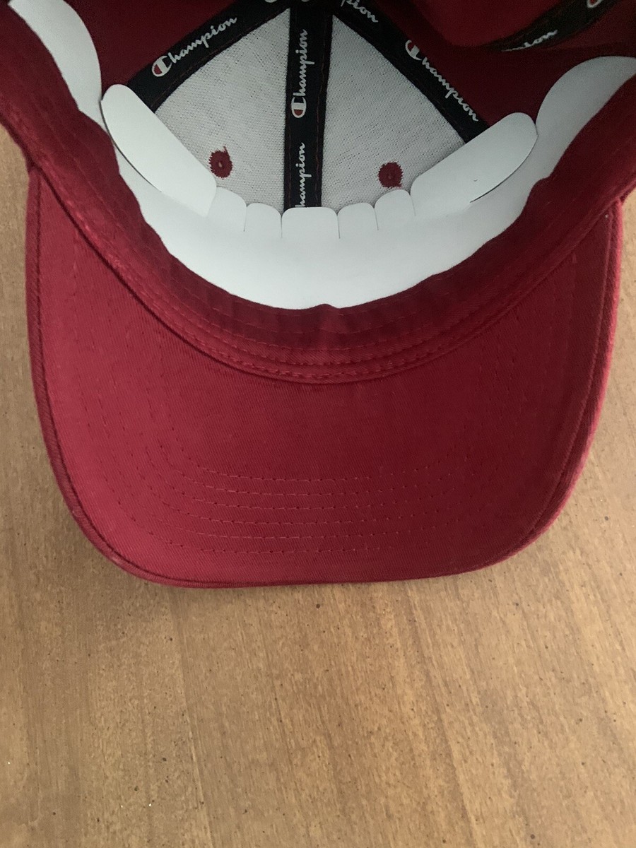 NEW Champion Red Baseball Hat Spelled Out Logo Adjustable Strap-back View 4