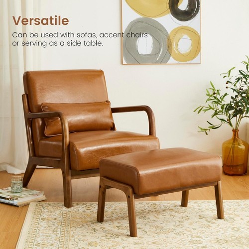 Elegant 15.5" Mid-Century Modern PU Leather Footrest Ottoman in Yellowish Brown - Picture 5 of 11