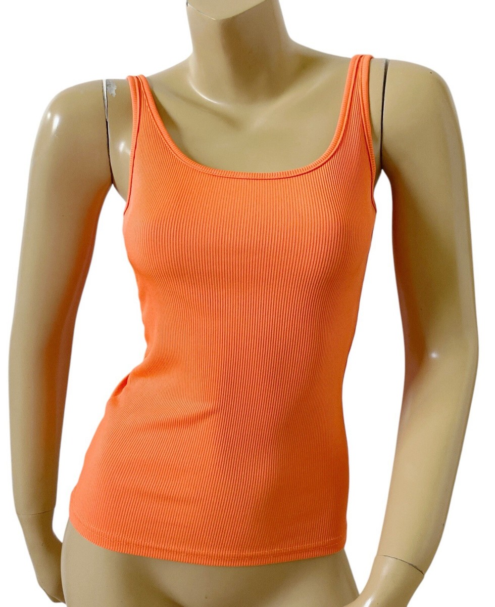 SHEIN Womens Size XS Sleeveless Orange Ribbed Stretch Crop Tank Top Shirt