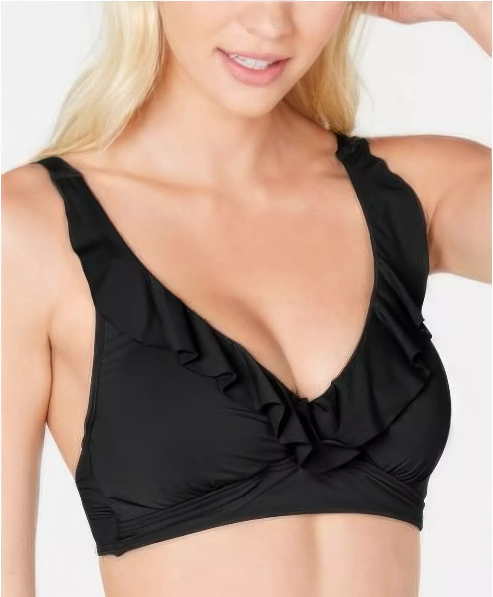 Ralph Lauren ブラック　ビキニ LAUREN Ralph Lauren Solid Ruffle Black Underwire Bra Bikini Top
