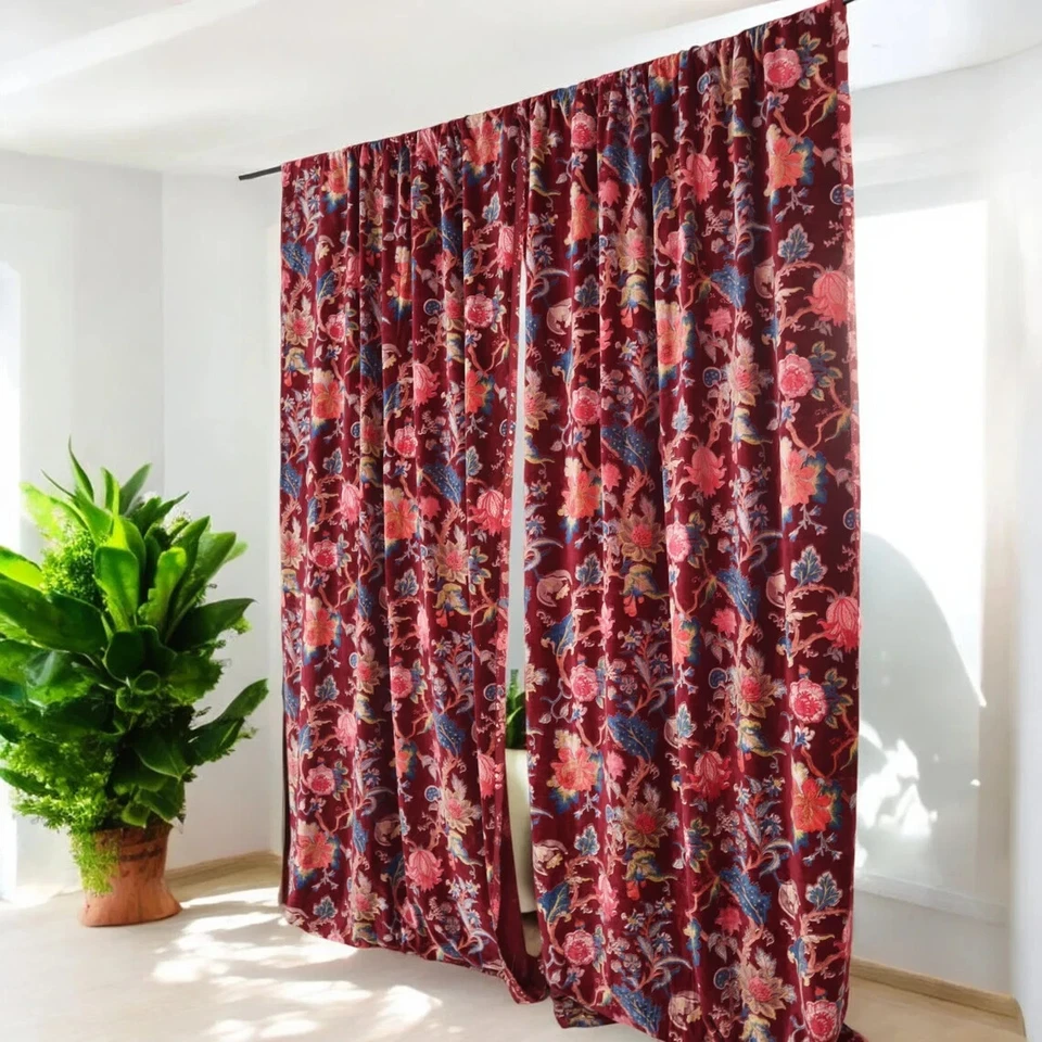 Cortina de terciopelo color rojo cortina decoración ventana puerta cortina apagón cortina de lujo Foto 4 de 4