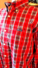 CHAPS EASY CARE Red Green Black PLAID Blend Long Sleeve LOGO Button SHIRT/Size L