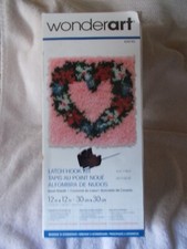 Wonderart Latch Hook Rug Kit Heart Wreath 12" x 12" Tool Included Open Box