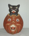 Vintage Black Halloween Cat in a Jack Lantern Pumpkin Terra Cotta Crackle Finish — photo 1