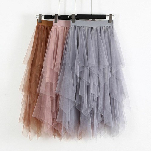 Women High Waist Tulle Mesh Skirt Sheer Net Tulle Pleated Maxi Party Dress New