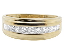 Men's 10K Yellow Gold One-Row Channel Princess Diamond Wedding Band Ring 1.0CT