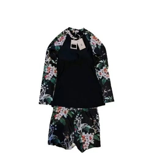 JASAMBAC Womens 2 Piece Long Sleeve Rash Guard Swimsuit With  Boy Shorts Size S