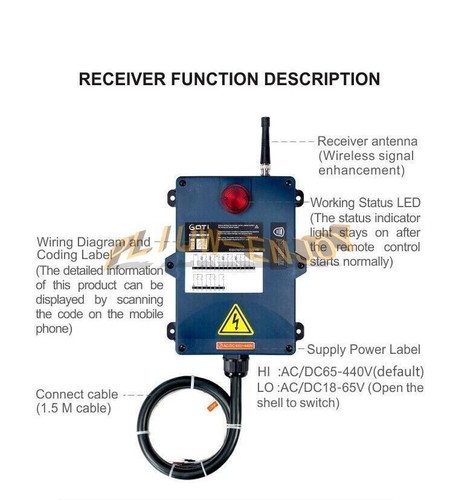 12 Key Industrial Wireless Hoist Lift Crane Remote Control AC/DC 18V-65V 65-440V - Afbeelding 7 van 10