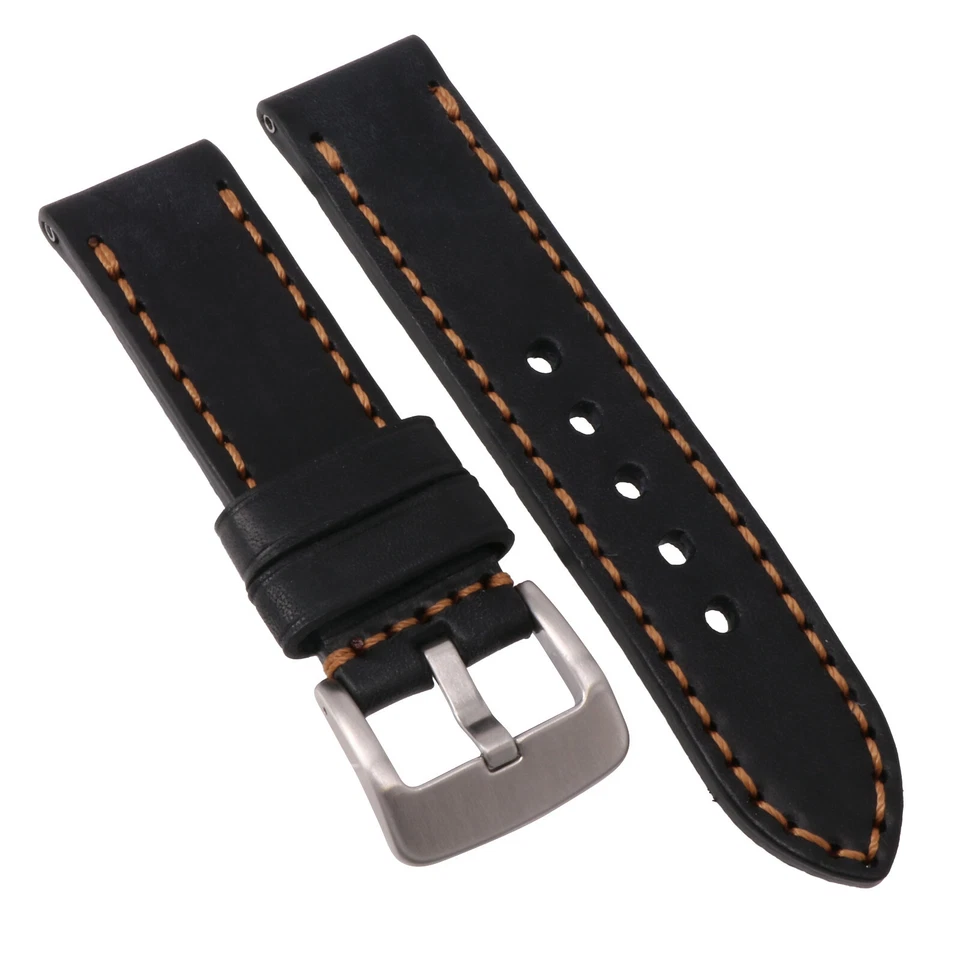 24mm NEW COW Leather Strap Black Watch Band for fits PANERAI Copper Tang - Image 2 of 4