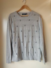 Nautica Sweater Size Large Small Anchor Repeating Print Crew Neck 100 Cotton