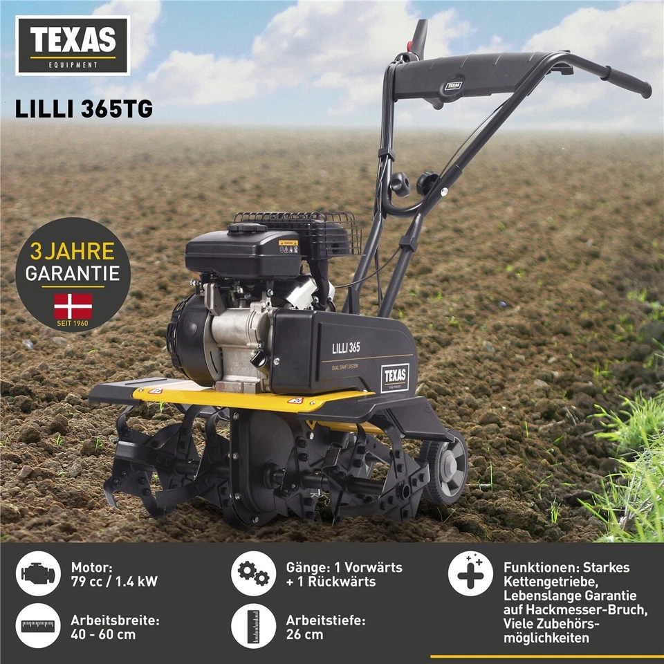 TEXAS Gartenfräse Motorhacke Bodenhacke Bodenfräse Pflug Benzin Lilli 365TG - Bild 2 von 4
