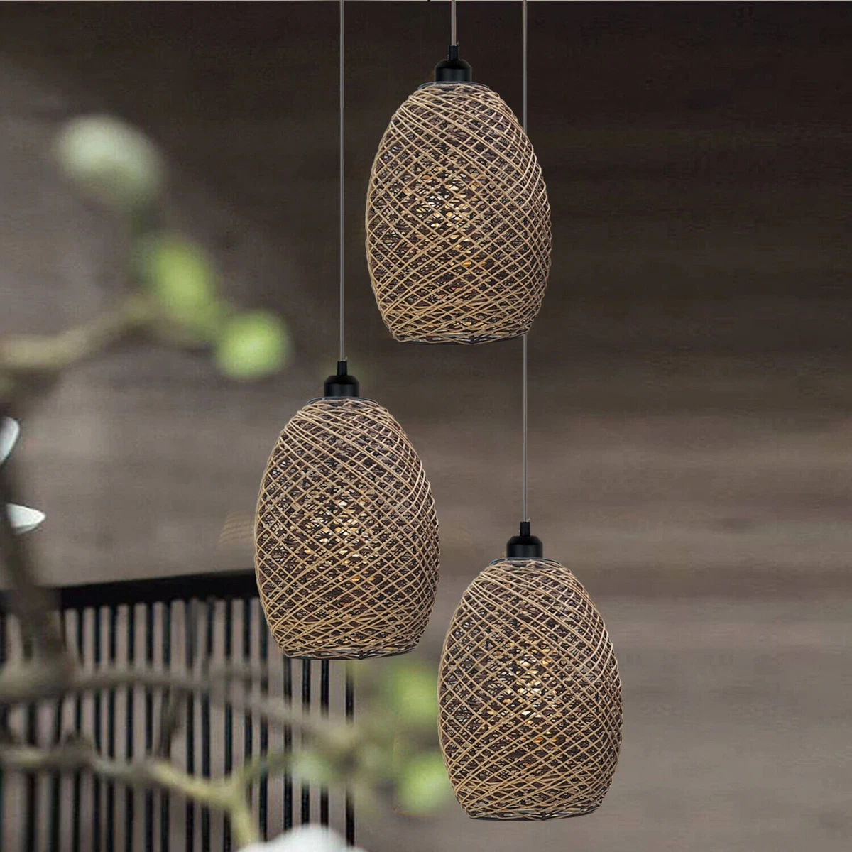 Vintage wicker cheap hanging light