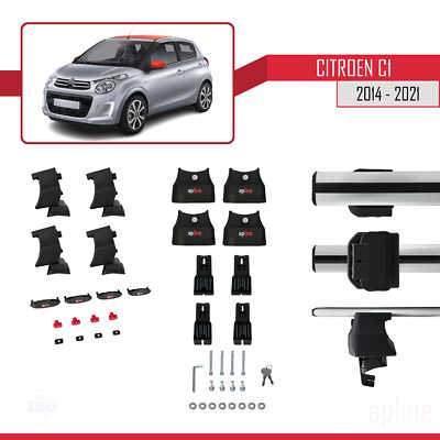 Barres De Toit MDAK Pour Citroën C1 2014-2021 – Modèle ACE-4, Gris, Charge Max 75kg – Pour Porte-vélos, Coffre