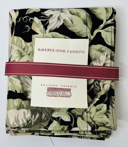 New Waverly Balloon Valance Black Floral Fern 80x16” 100% Cotton Country Cottage