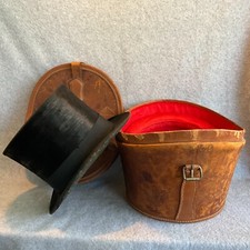 Antique Men's Beaver Silk Fur Top Hat Christys London & Leather Travel Hat Box