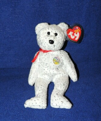 * Original Ty Beanie Baby DECADE weißer Teddybär mit Tag Vitrinenstück Geschenk
