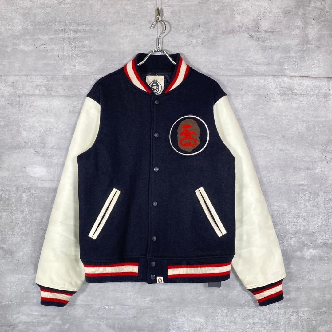 Stussy A Bathing Ape Varsity Jacket XL Stadium Jacket Black