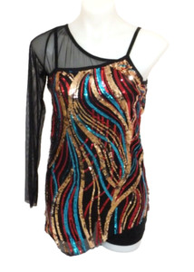 Costume Gallery Unitard Womens Large Dance Jazz Tap Adult Sequins Assymetrical