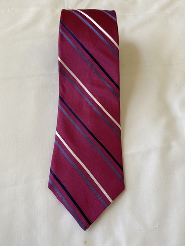 Haspel Neck Tie 100% Silk Mauve With Blue and White Stripes 57 x 3.25 Inches - Picture 2 of 8
