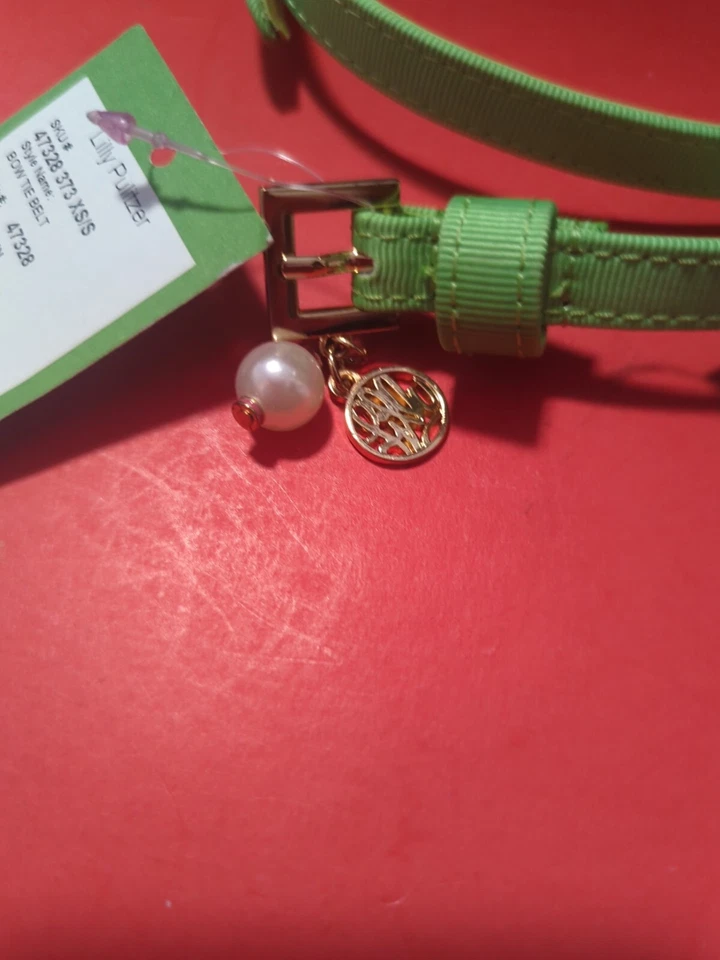 Cinturón Lilly Pulitzer Pajarita XS/S Verde - Anillo Pensamiento Rosa Elástico Nuevo (Z1) Foto 2 de 4