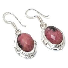 Pink Rhodonite Gemstone Handmade 925 Sterling Silver Jewelry Earring Size 1.50"
