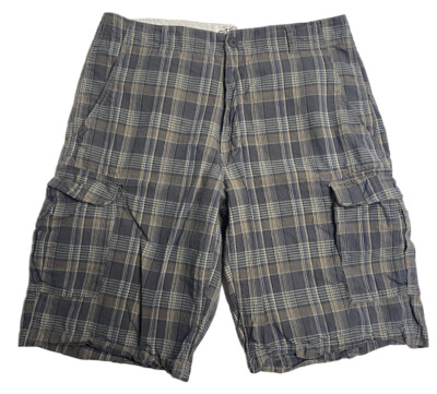 OTB Cargo Plaid Shorts Mens Size 34 Mid Rise 6 Pockets Multicolor
