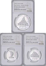 LAOS , COMPETE SILVER SET 2X5000 + 10000 KIP 1975 NGC  PF 69, 69 & 68 (RC) ,RARE